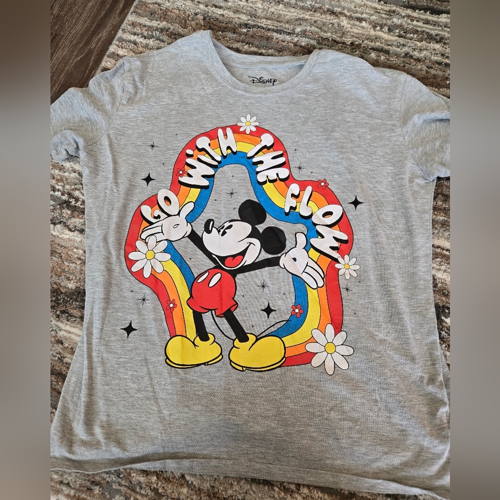 Disney Gray and Red Mickey Mouse Vintage Tee